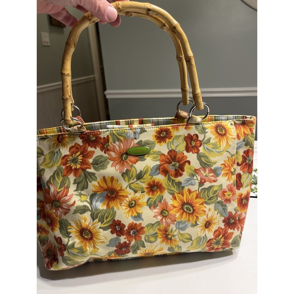 Longaberger Daisy Bamboo Handles Homestead Purse Tote Handbag EUC